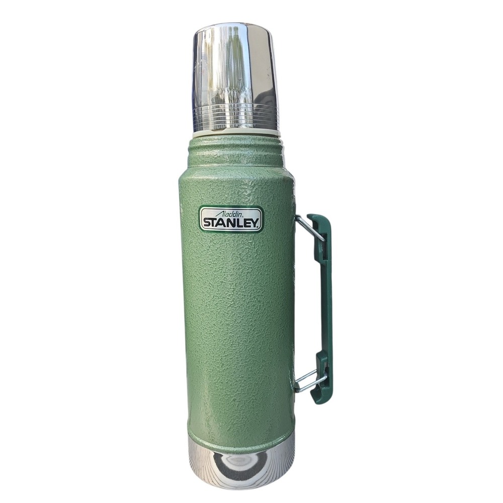 Vintage Aladdin Stanley Thermos Hammertone Green Vacuum Bottle with Handle 1 Qt